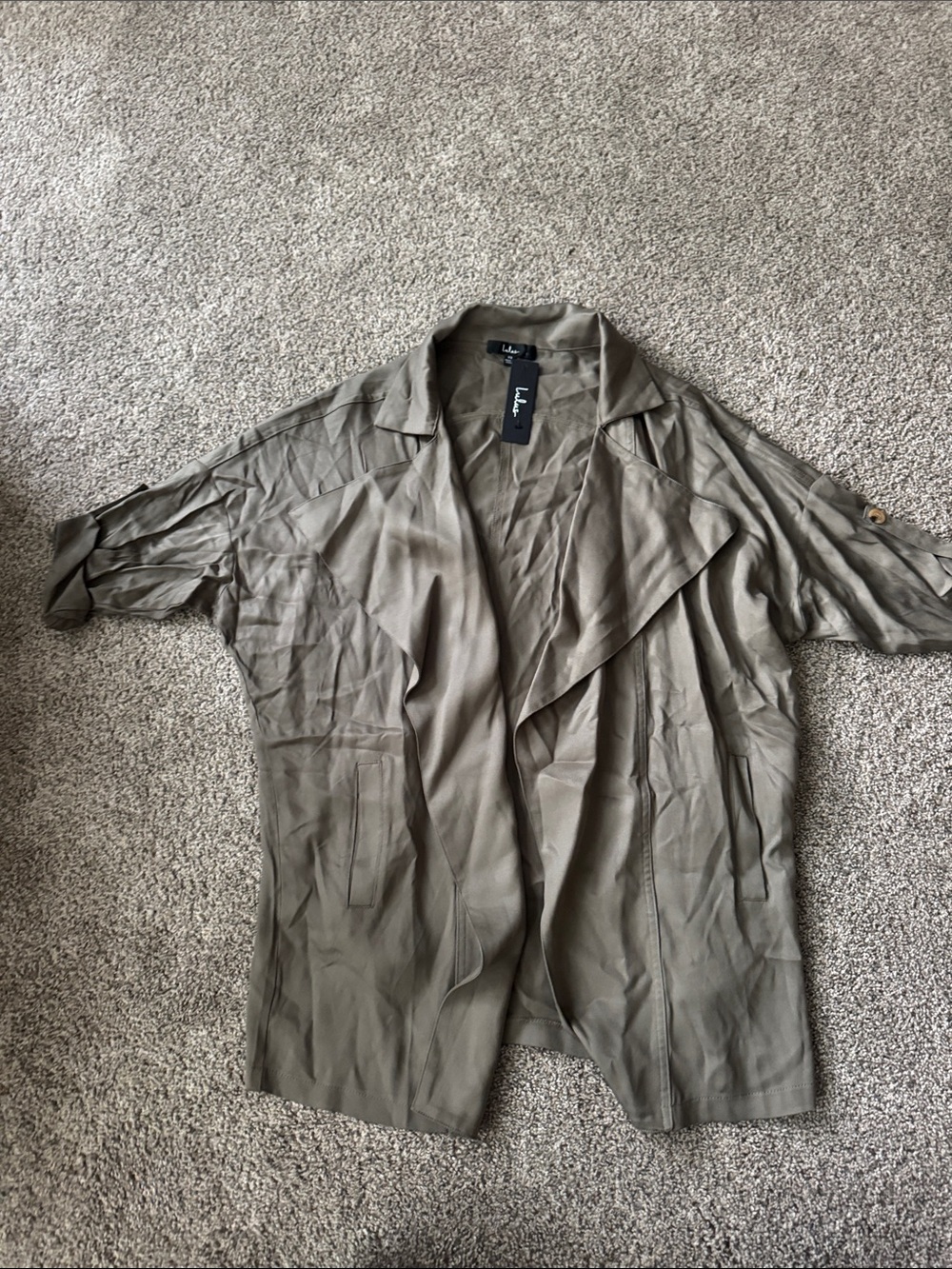 Lulu's Olive Green Draped Trench or Blazer Jacket with Brand Tag